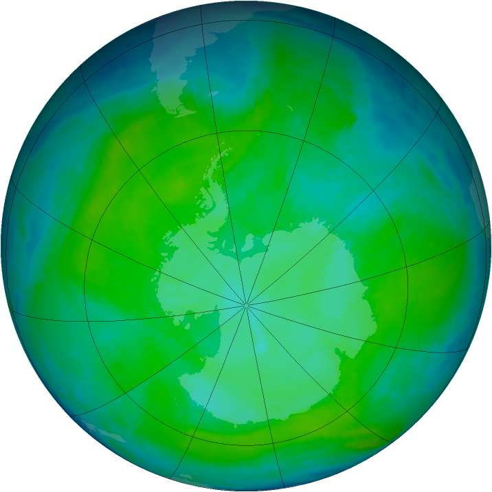 Antarctic ozone map for 02 January 1997